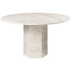 GUBI Epic Dining Table, Round, 130 Cm, White Travertine