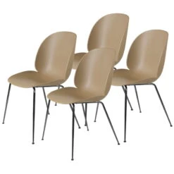 GUBI Beetle Chair, Black Chrome - Pebble Brown, Set Of 4