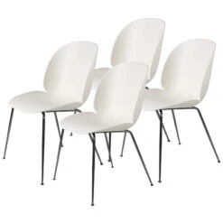 GUBI Beetle Chair, Black Chrome - Alabaster White, Set Of 4