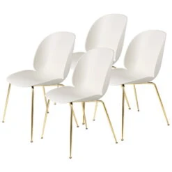 GUBI Beetle Chair, Brass - Alabaster White, Set Of 4