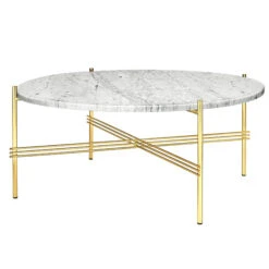 GUBI TS Coffee Table, 80 Cm, Brass - White Marble