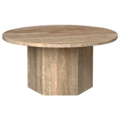 GUBI Epic Coffee Table, Round, 80 Cm, Warm Taupe Travertine