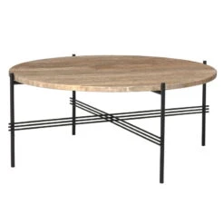 GUBI TS Coffee Table, 80 Cm, Black - Warm Taupe Travertine