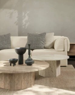 GUBI Epic Coffee Table, Round, 110 Cm, Warm Taupe Travertine 8 GUBI Epic Coffee Table, Round, 110 Cm, Warm Taupe Travertine -Gubi EpicCoffeeTable WonderSofa GravityFloorLampXL Off 1