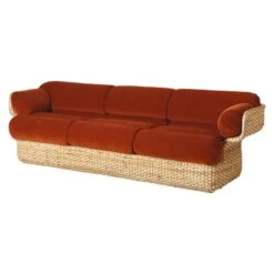 GUBI Basket 3-seater Sofa, Rattan - Belsuede Special FR 133
