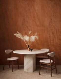 GUBI Epic Dining Table, Round, 130 Cm, White Travertine -Gubi GentDiningChair EpicDiningTable