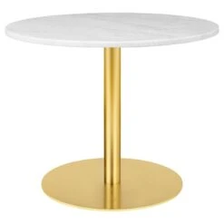 GUBI GUBI 1.0 Lounge Table, Round 80 Cm, Brass - White Marble