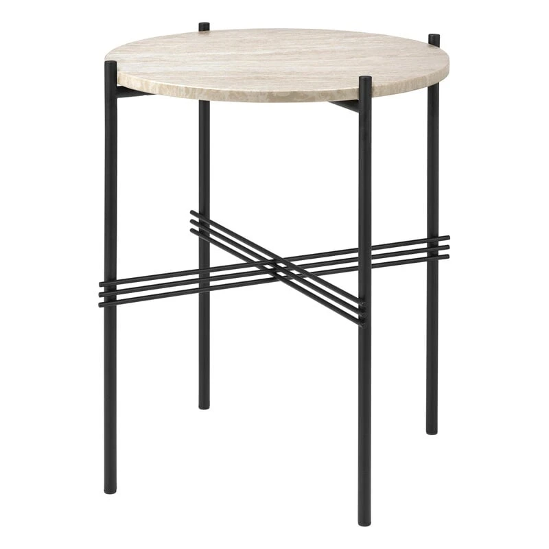 GUBI TS Outdoor Side Table, 40 Cm, Black - White Travertine