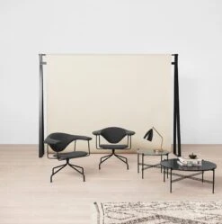 GUBI Masculo Chair, Swivel Base, Black Upholstery 10 GUBI Masculo Chair, Swivel Base, Black Upholstery -Gubi Masculo swivel lounge chair black leather TS tables black and green marble Gr shoppa task lamp jet black